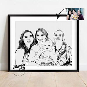 Custom Family Drawing From Photo, Family Portrait Illustration, Personalized Line Drawing Sketch Gift, Loved One Portrait image 9