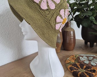 Pattern Retro Bucket hat "Daisy", Dutch pattern.
