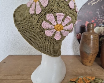 Crocheted retro Bucket hat.