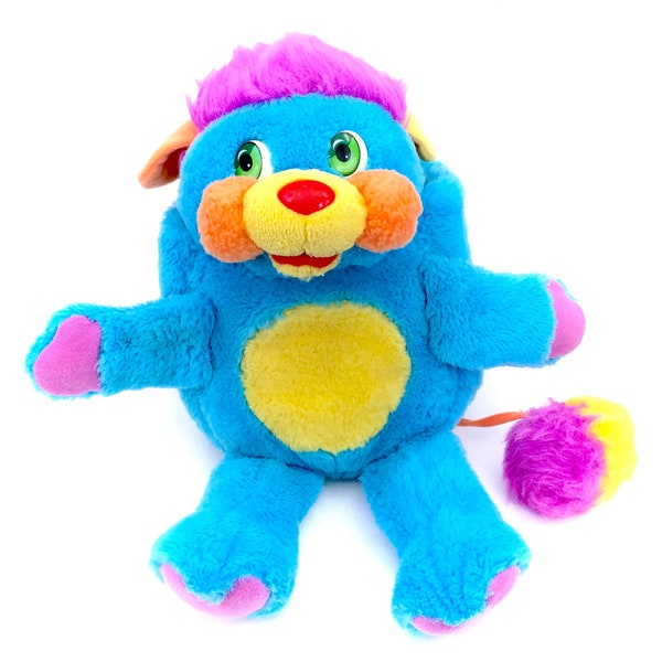 Vintage Popples PC Pretty Cool blauw pluche gevulde dierlijke Plushie jaren 1980 meisje JUMBO grote 1983 Toy Kawaii Fairy Kei 80s TCFC Mattel zeldzame Htf