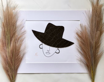 Abstract Art Print Up-Cycled Leather Fedora & Hoops