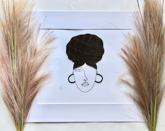 Abstract Art Print Up-cycled Leather Afro Puff & Hoops
