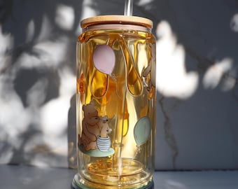 Winnie the Pooh Honey Drip Snowglobe Tumbler | Honey Flow Cup with Pooh Bear Design | Cute Gift for Pooh Lovers | Pooh and Friends Glassware