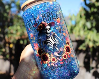 Pink Iridescent Glitter Snowglobe Tumbler | Suspended Glitter Snowglobe Cup | Foiled Decals | Balloon Dog, Not Enough Sage, Skeleton, F This