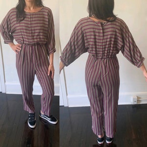Vintage Striped Jumpsuit 1980&#39;s 80&#39;s Brown and Purple Striped Playsuit Romper