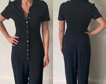 Vintage Nicole Miller Black Jumpsuit 1990's 90's Nicole Miller Romper Playsuit Vintage Designer Jumpsuit Dress