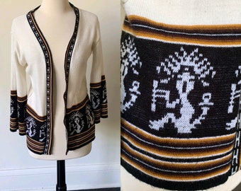 70s Wrap Cardigan BOW AND ARROW Boho Sagittarius Sweater Southwest Orange Space Dye Bohemian Cardigan Vintage Knit 1970s Hippie Medium