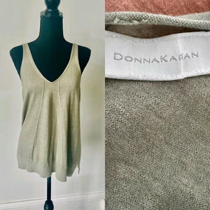 Vintage Donna Karen Khaki Green Knit Tank Top 1990’s Donna Karen Olive Green Sweater 90’s Minimalist Knit Blouse
