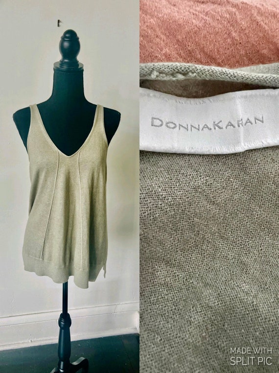 Vintage Donna Karen Khaki Green Knit Tank Top 1990