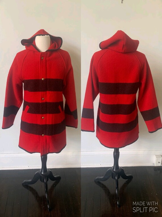 Vintage Woolrich Striped Wool Coat Vintage Red Hoo