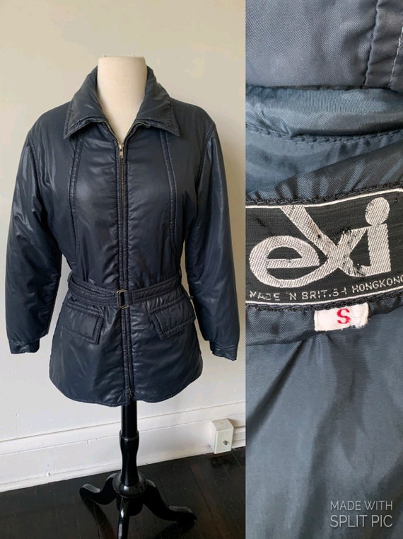 Vintage Navy Blue Puffer Jacket 1980’s Shiny Puffe