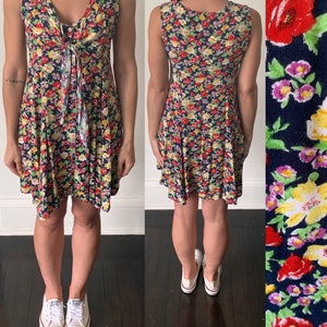 1990&#39;s Floral Babydoll Sundress 90&#39;s Grunge Babydoll Mini  Sun Dress 90&#39;s Bandeau Top Dress