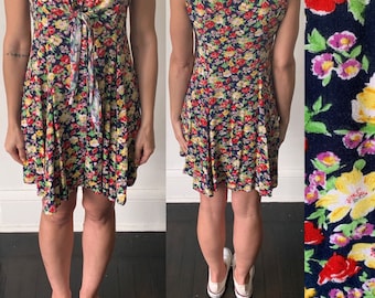 1990's Floral Babydoll Sundress 90's Grunge Babydoll Mini  Sun Dress 90's Bandeau Top Dress