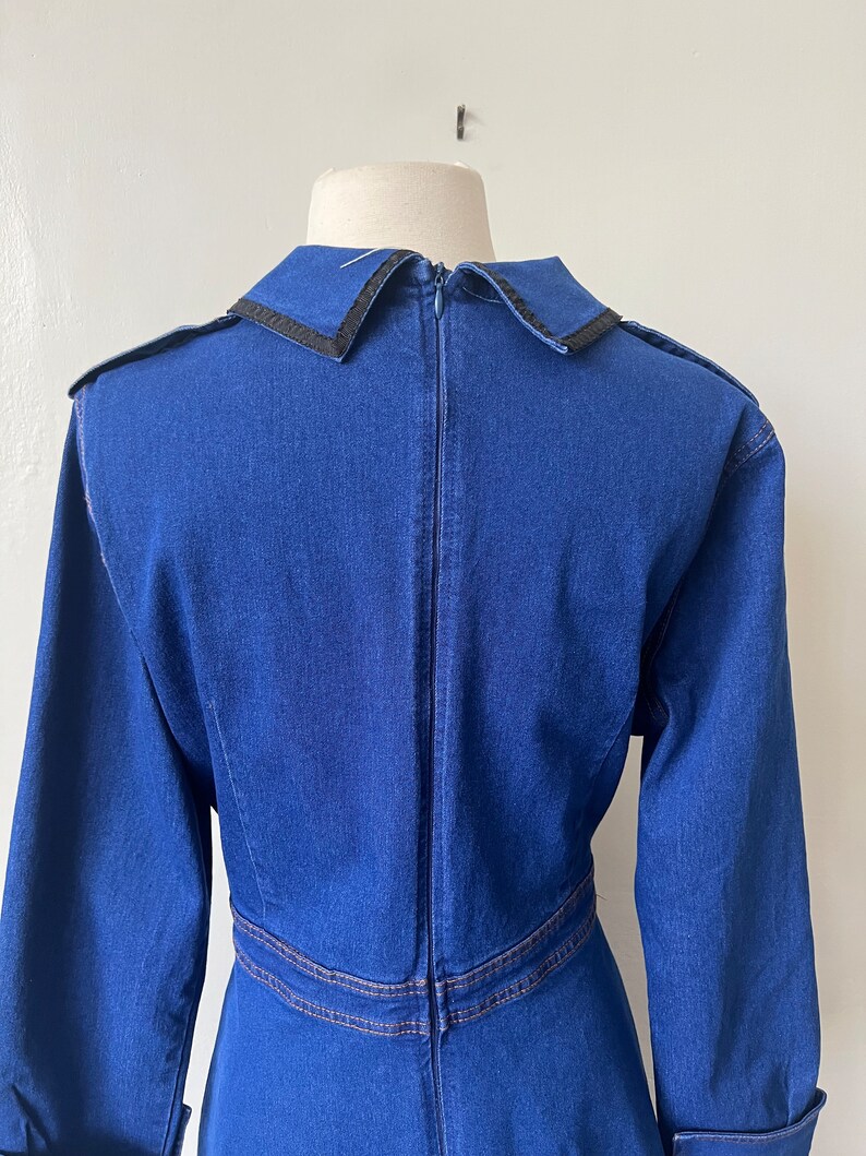Vintage Denim Ranch Wear Country Line Dancing Dress 1980’s Peter Pan Collar Denim Midi Dress 80’s Jean Dress image 9