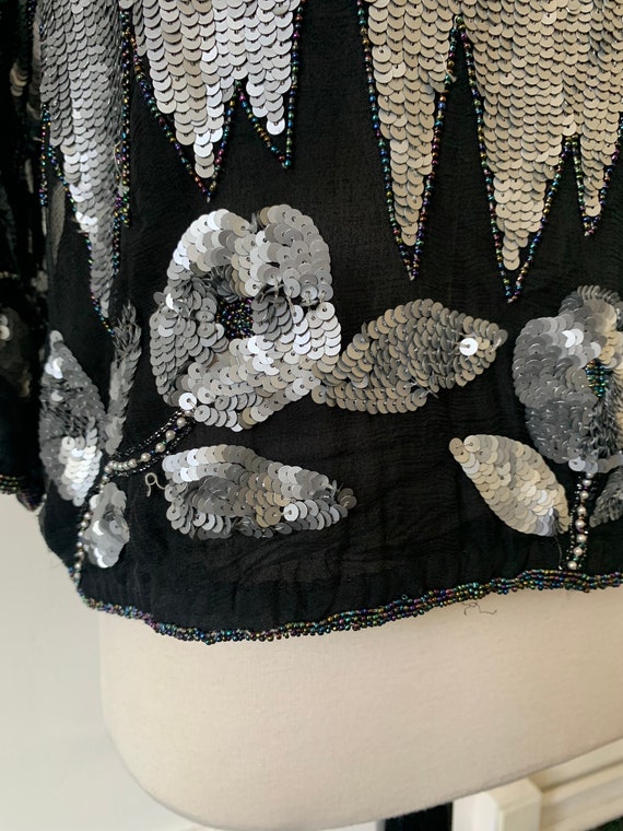 Vintage Black and Silver Sequin Blouse 1980’s Gla… - image 5