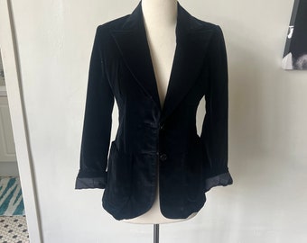 Vintage Black Velvet Blazer with Pockets 1970’s Butterfly Collar Velvet Blazer 70’s Goth Gothic Velvet Jacket