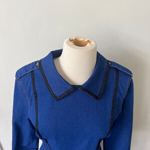 Vintage Denim Ranch Wear Country Line Dancing Dress 1980’s Peter Pan Collar Denim Midi Dress 80’s Jean Dress image 6