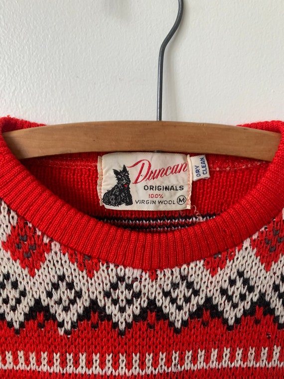 Vintage Fair Isle Wool Sweater 1940’s Red Wool Sw… - image 6