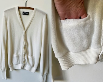 Vintage White Cardigan with Pockets 1980’s Jantzen Men’s Cardigan Sweater Size Medium 80’s Cardigan Jumper