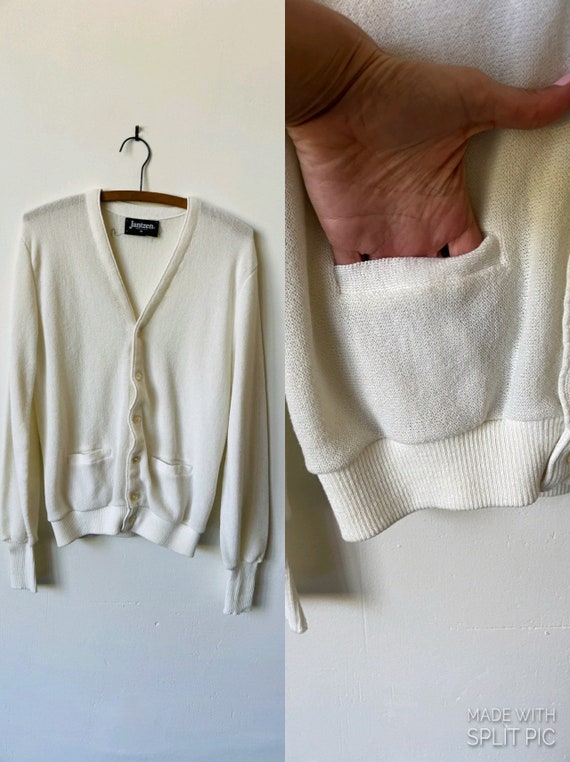 Vintage White Cardigan with Pockets 1980’s Jantzen