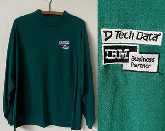 ヴィンテージ IBM ビジネス パートナー テック データ モックネック ロングスリーブ T シャツ 1990 年代 IBM コンピュータ シャツ 90 年代 コンピュータ テック T シャツ