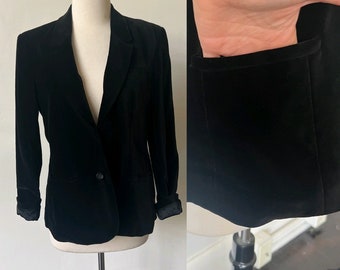 Vintage Black Velvet Blazer with Pockets 1970’s Boyfriend Blazer 70’s Black Velvet Gothic Blazer