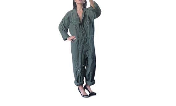 Vintage Military Olive Green Utility Coveralls Vi… - image 2