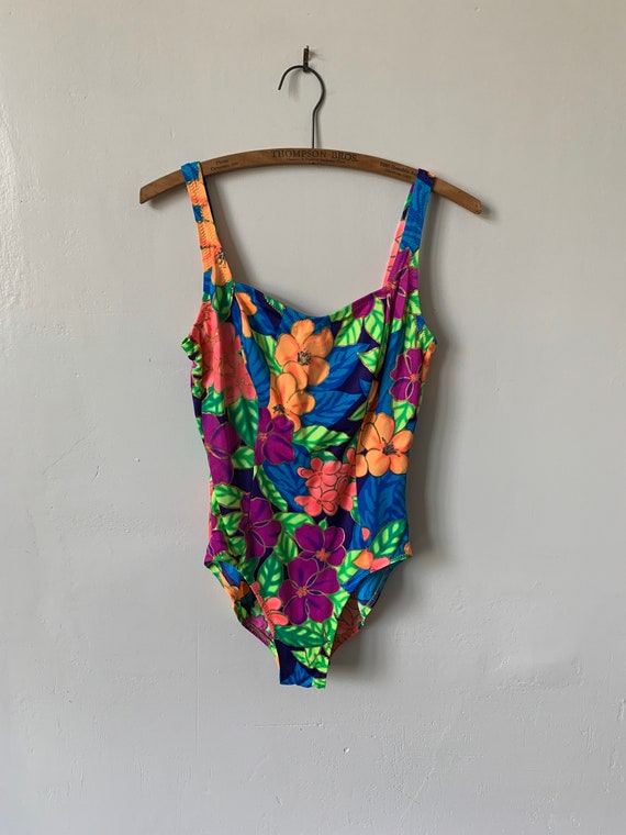 1980’s Neon Floral and Metallic Gold Backless Bath