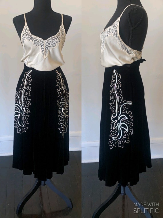 RARE Vintage Black Velvet 1940's Rockabilly White 