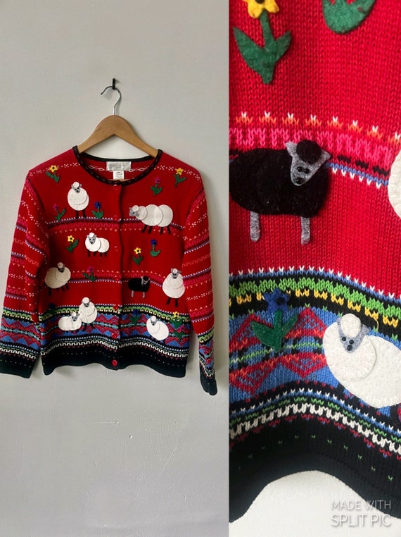 Vintage Sheep Appliquéd Cardigan Sweater 2000’s Su