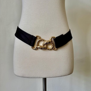 Vintage Black and Gold Snake Belt 1980’s Satin Waist Belt 80’s Glam Belt