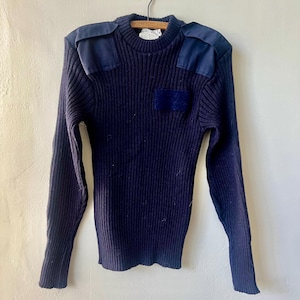 Vintage Navy Blue Military Crewneck Wool Sweater 1980’s Utility Army Sweater 80’s Ribbed Wool Sweater Size 40