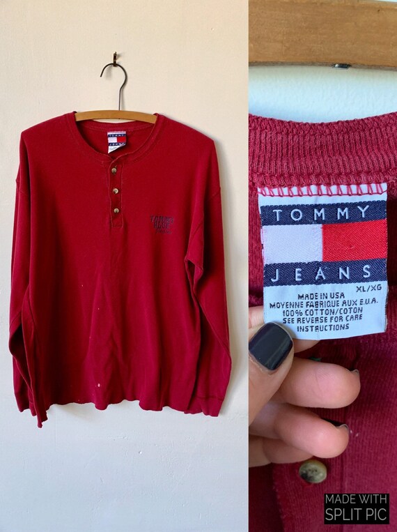 Vintage Tommy Hilfiger Red Thermal Shirt 1990's 9… - image 1