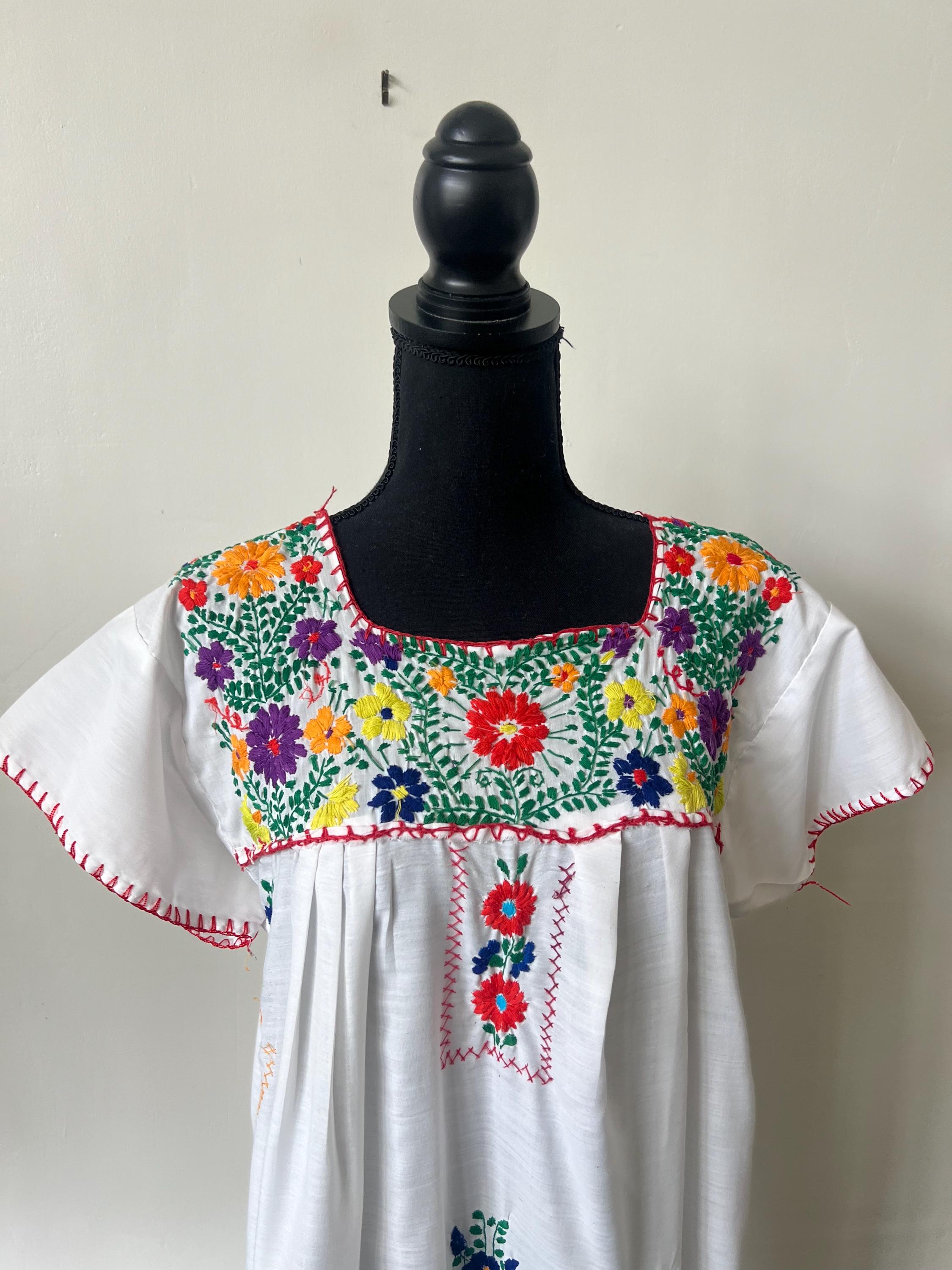 ヴィンテージ オアハカ 手刺繍 マキシドレス 1970年代 メキシコ花刺繍