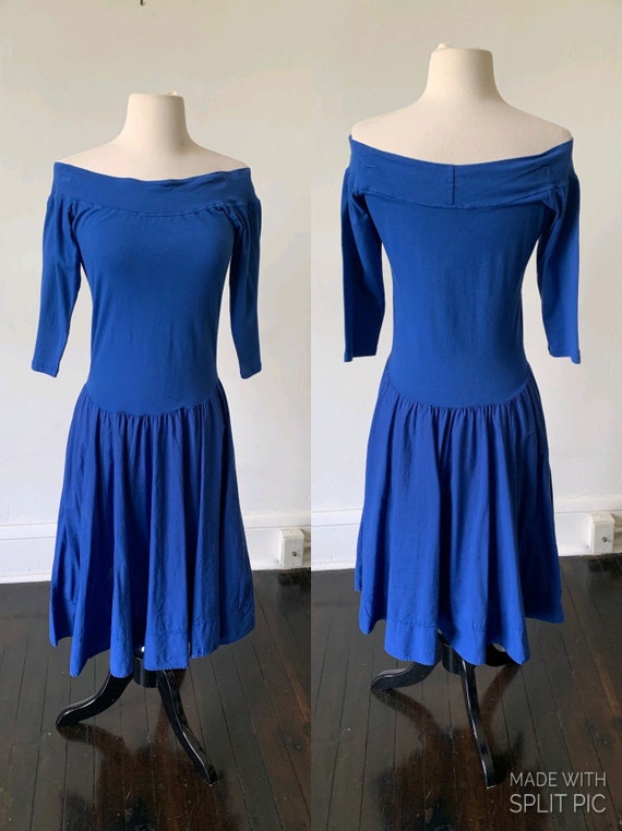 Vintage Off The Shoulder Royal Blue Cotton Sundres