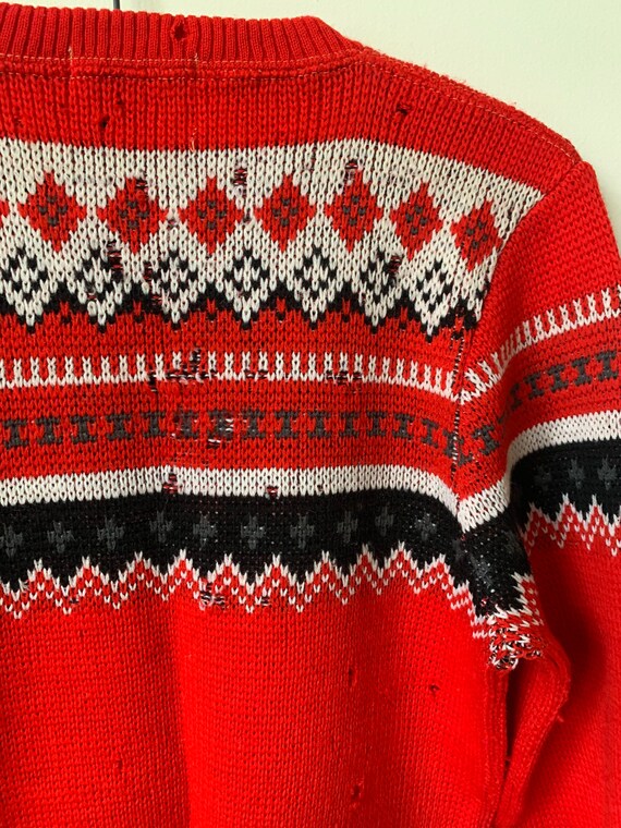 Vintage Fair Isle Wool Sweater 1940’s Red Wool Sw… - image 8