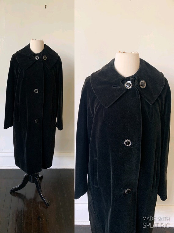 Vintage Velvet Black Coat 1950’s 50’s Mid Century 