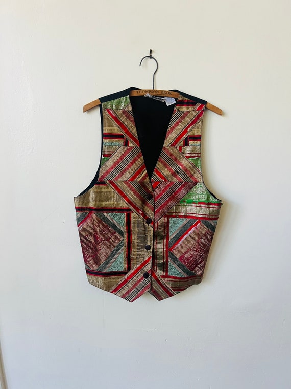 Vintage Silk Patchwork Boho Vest 1990’s Hippie Me… - image 2