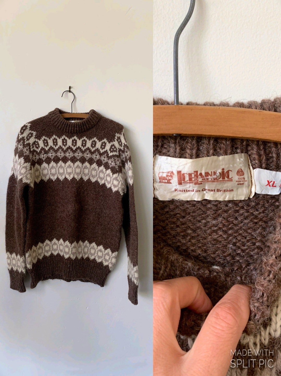 Vintage Icelandic Wool Sweater 1980s Brown and White Fair - Etsy