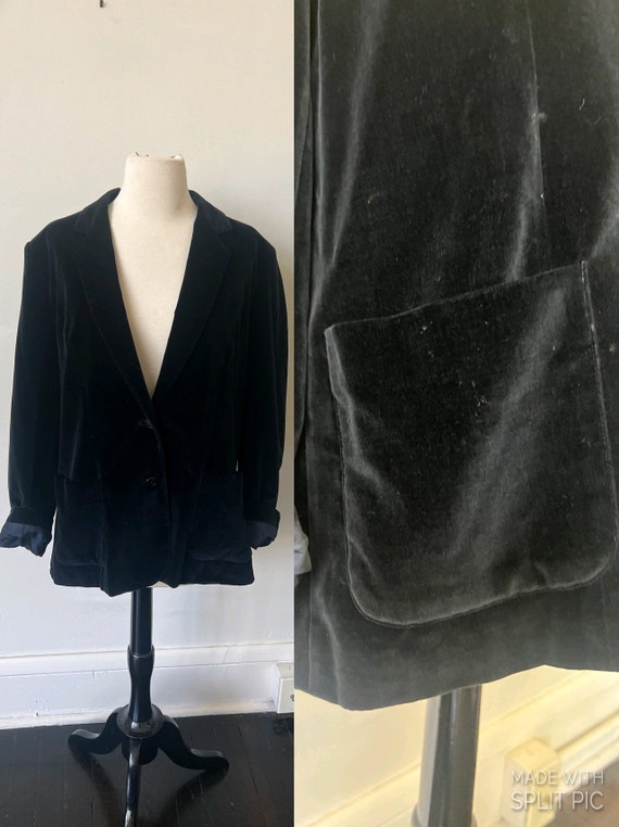 Vintage Black Velvet Boyfriend Blazer with Pockets