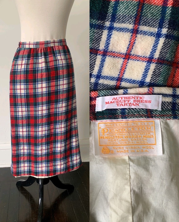 Vintage Pendleton Plaid Wool Midi Skirt 1980’s Red