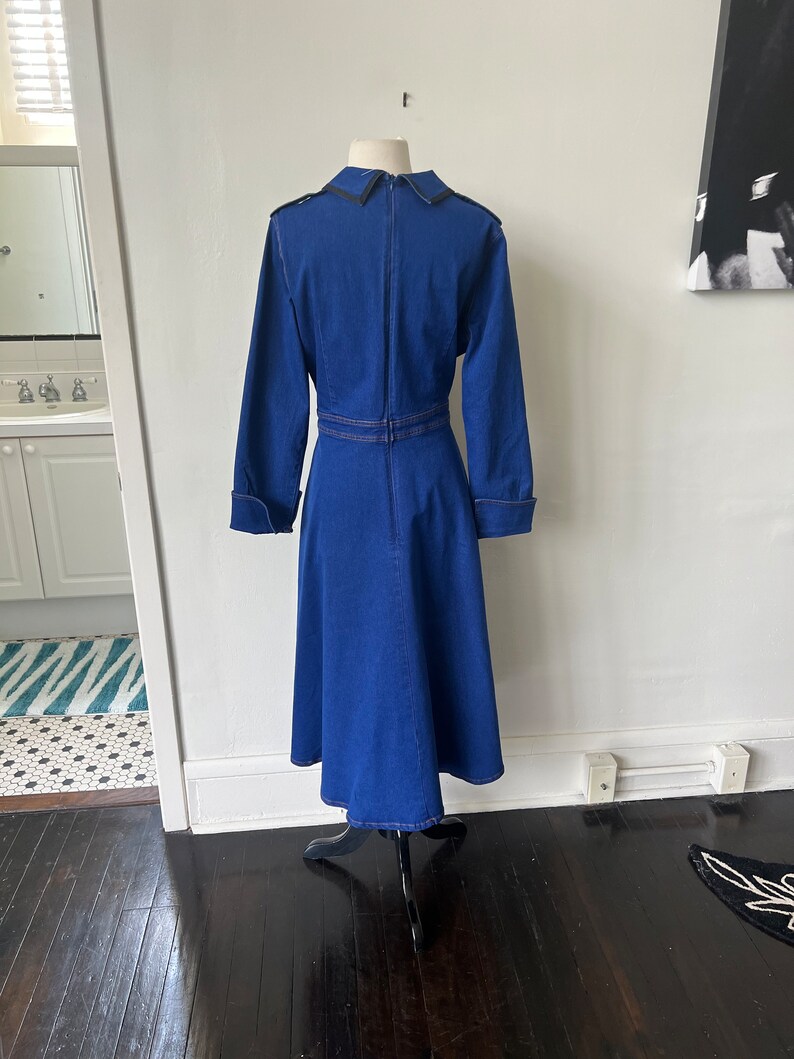 Vintage Denim Ranch Wear Country Line Dancing Dress 1980’s Peter Pan Collar Denim Midi Dress 80’s Jean Dress image 8