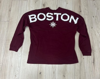 Vintage Boston Nautical Compass Long Sleeve Burgundy Tee 1990’s Boston Preppy Maroon Shirt 90’s Boston Tourist Tee Size Medium