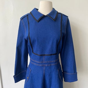 Vintage Denim Ranch Wear Country Line Dancing Dress 1980’s Peter Pan Collar Denim Midi Dress 80’s Jean Dress image 3