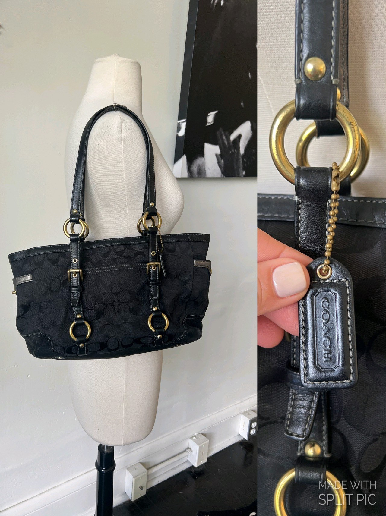 Vintage Coach Zwart Monogram Tote Bag 2000