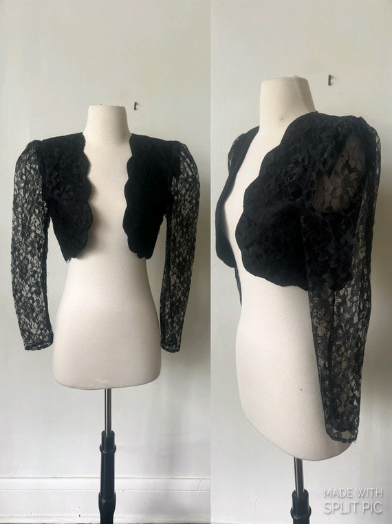 Vintage Black Lace Cropped Jacket 1980’s Sheer Bla