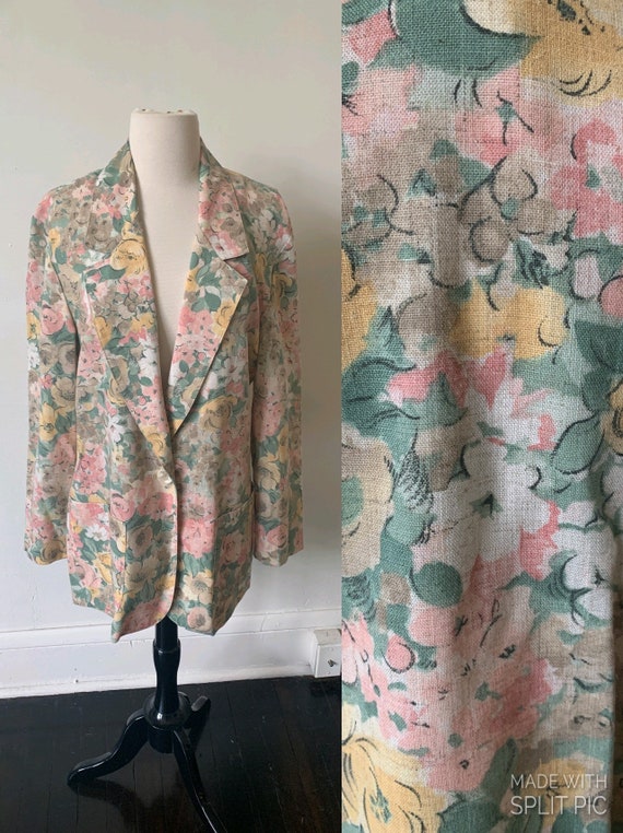 Vintage Floral Pastel Watercolor Print Oversized L