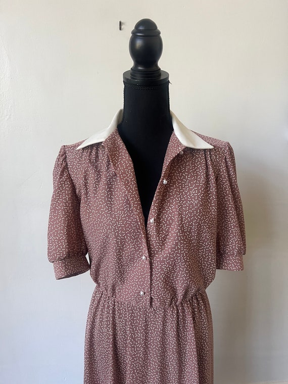 Vintage Polka Dot Mauve Collared Midi Dress 1980’… - image 8