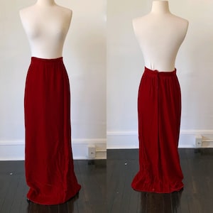 Vintage Dark Red Velvet Maxi Skirt 1970&#39;s 70&#39;s Red Velvet Gothic Full Length High Rise Skirt