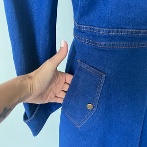 Vintage Denim Ranch Wear Country Line Dancing Dress 1980’s Peter Pan Collar Denim Midi Dress 80’s Jean Dress image 4